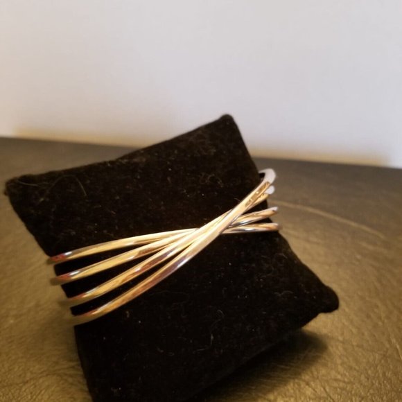 Solid 925 Sterling Silver 4 Bar Twisted Cross Over Open Cuff Bracelet 41.18Grams - Picture 4 of 10